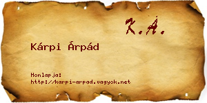 Kárpi Árpád névjegykártya